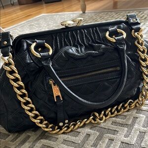 Marc Jacobs VINTAGE STAMM Black and Gold Shoulder Bag with Quilted Leather